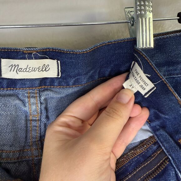 Madewell The Perfect Vintage Jean Medium Wash Distressed Raw Hem Denim Jeans 27 - Picture 2 of 5